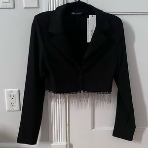 Zara Cropped Blazer with Rhinestone tassels